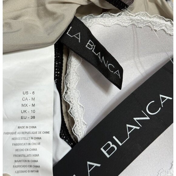 La Blanca Sz 6 Swimsuit Bamboo Striped HighNeck Cutout Halter One piece Vacation - Picture 5 of 5